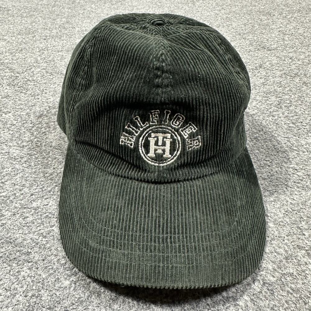 Vintage Tommy Hilfiger Corduroy Cap Hat Leather Strap Green Adult EUC